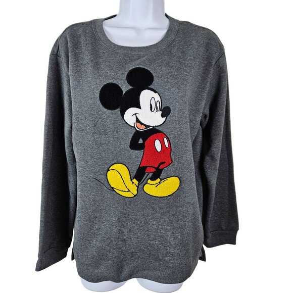Disney Mickey Mouse Womens Charcoal Gray Crewneck Sweatshirt Size Large Chenille - Picture 1 of 10